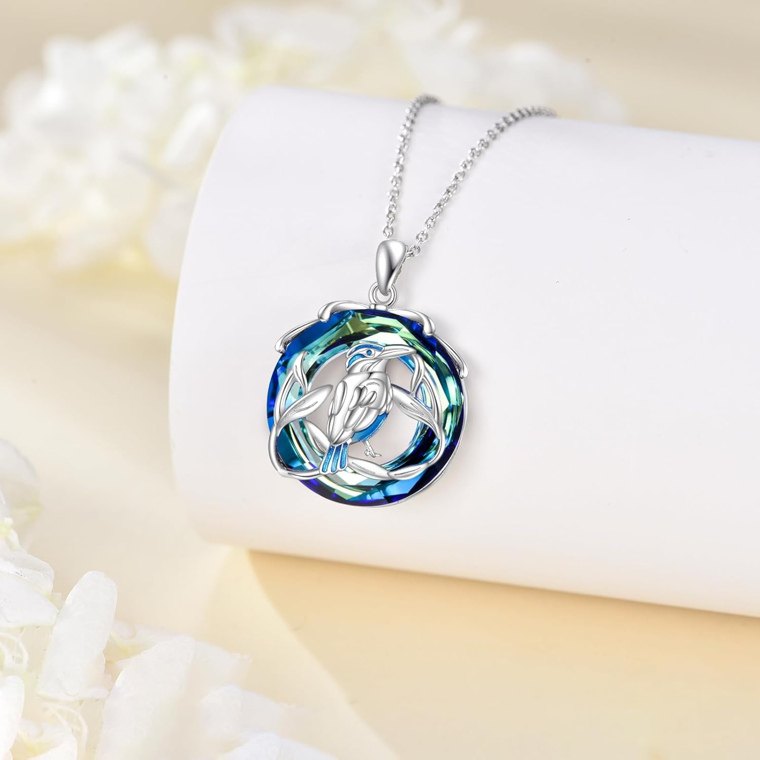 925 Sterling Silver Kingfisher Necklace for Women with Crystal, Animal Bird Pendant Valentine's Day Birthday Mother's day Jewelry Gifts for Her Wife Mom Sister Friends 18+2" - Image 3