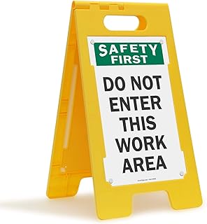 SmartSign 25 x 12 inch “Safety First - Do Not Enter This Work Area†Two-Sided Folding Floor Sign, Digitally Printed Polypropylene Plastic, Multicolor