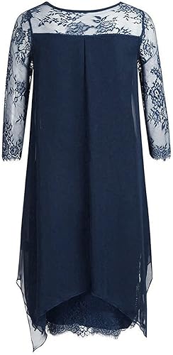 Miniatura 3 de Vestidos de invitada de boda para mujer, elegante vestido formal de retazos de encaje, moderno vestido de gasa de manga 34 con dobladillo irregular