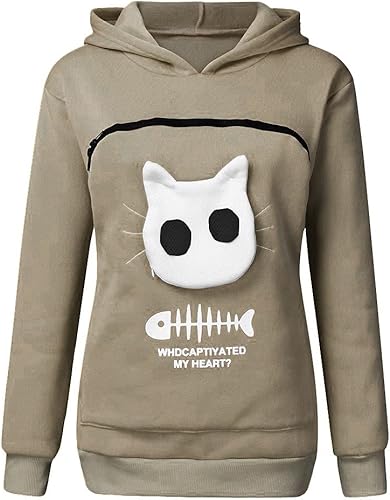 Miniatura 19 de Sudadera con capucha para transportar mascotas para hombre y mujer, con soporte para cachorros y gatitos, sudadera con bolsa de animales, sudadera