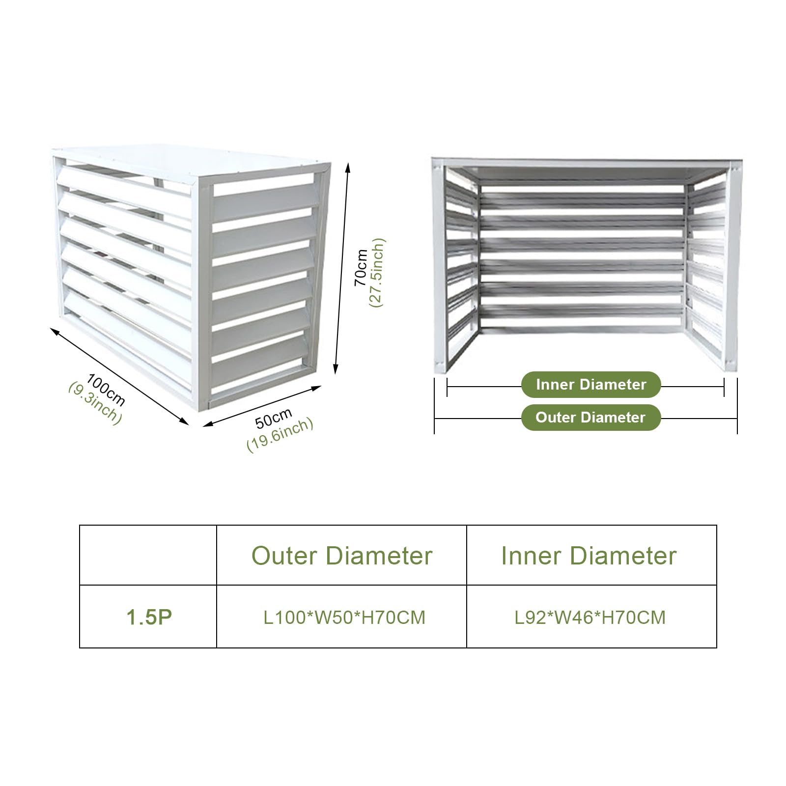 Générique Cache Climatiseur Exterieur Aluminium Cache Clim Extérieur avec Plateau Supérieur Protection de Unité Extérieur pour Pompe À Chaleur pour Balcon Jardin Terrasse