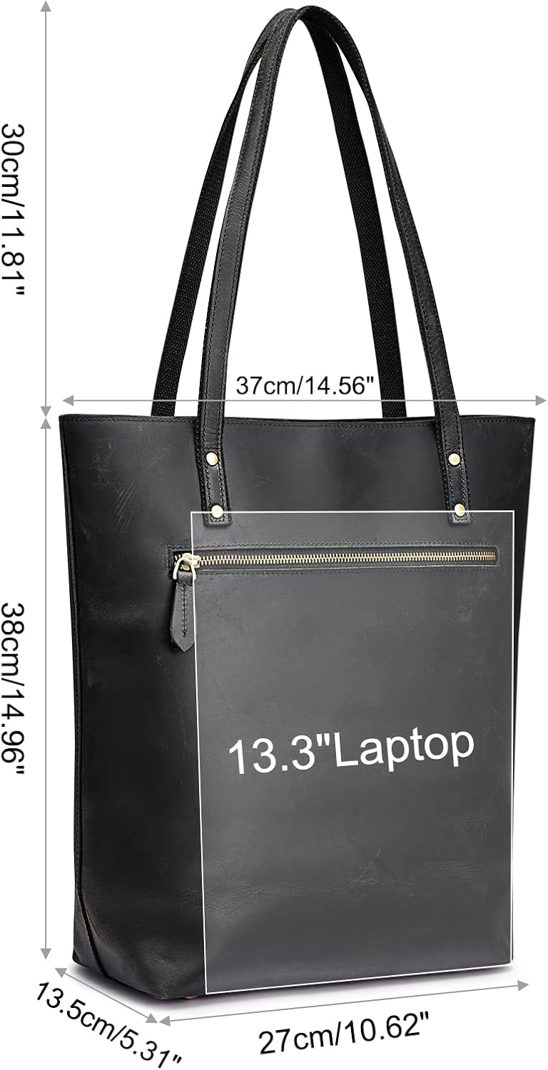 S-ZONE Women Vintage Genuine Leather Tote Bag Large Shoulder Purse Work Handbag | Vintage, Genuine Leather, Large, Purse, Work - Image 5