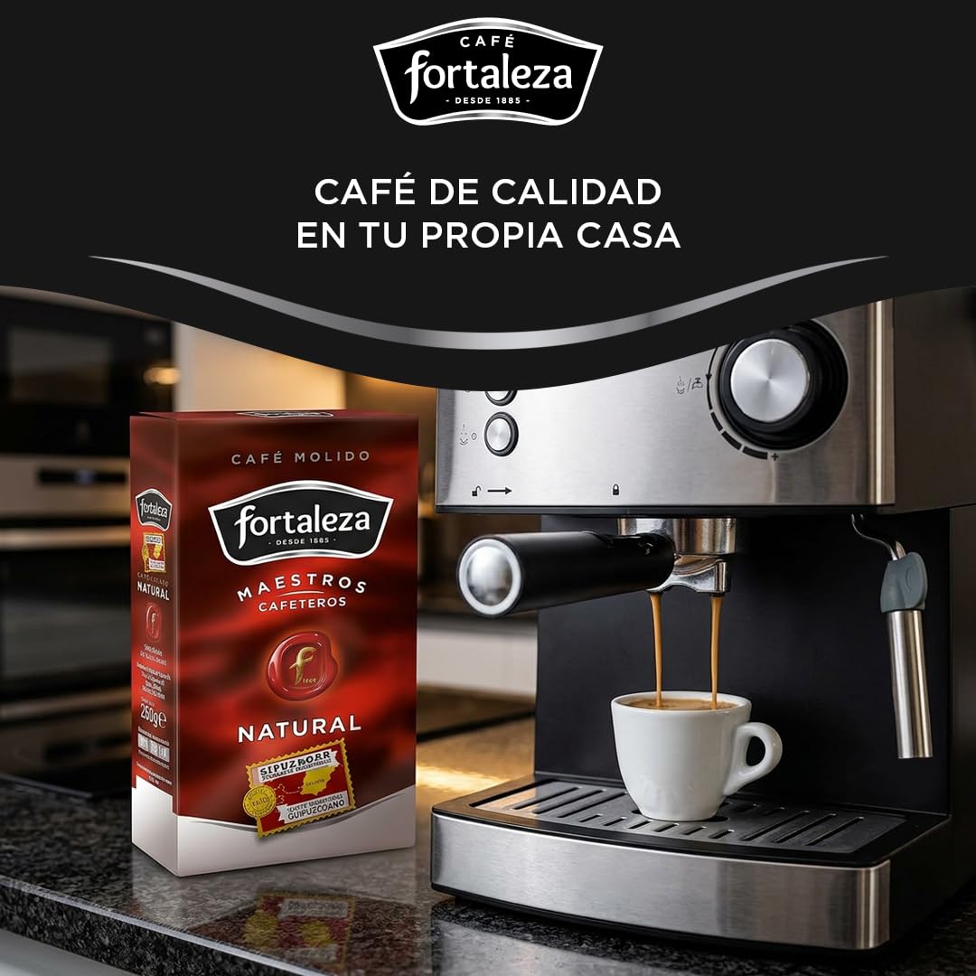 CAFÉ FORTALEZA Café Molido Natural Tueste Guipuzkoano 250g x 12 - Total 3 Kg - Café Intenso Arábica y Robusta con Sabor Pleno - Café Molido Filtro Émbolo Italiana con Gran Carácter y Aroma Profundo