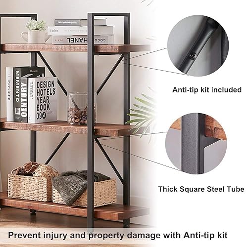 Miniatura 7 de HSH Estantería de madera real natural, estantería rústica de 3 niveles, estilo industrial vintage, de metal abierto, estantería de madera maciza