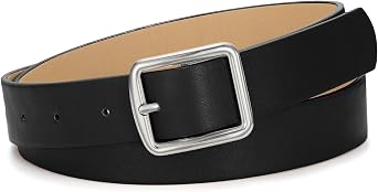 SANSTHS Womens Leather Belt for Jeans Pants Dresses Fashion Ladies Belt Square Gold Buckle Waist Belt for Women