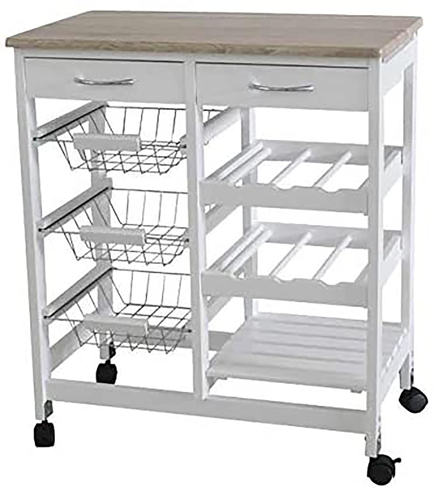 Luebel® Built to Survive Kitchen Trolley MDF Top White/Grey Island Dining Cart Worktop Basket Storage Lockable Wheels (White)