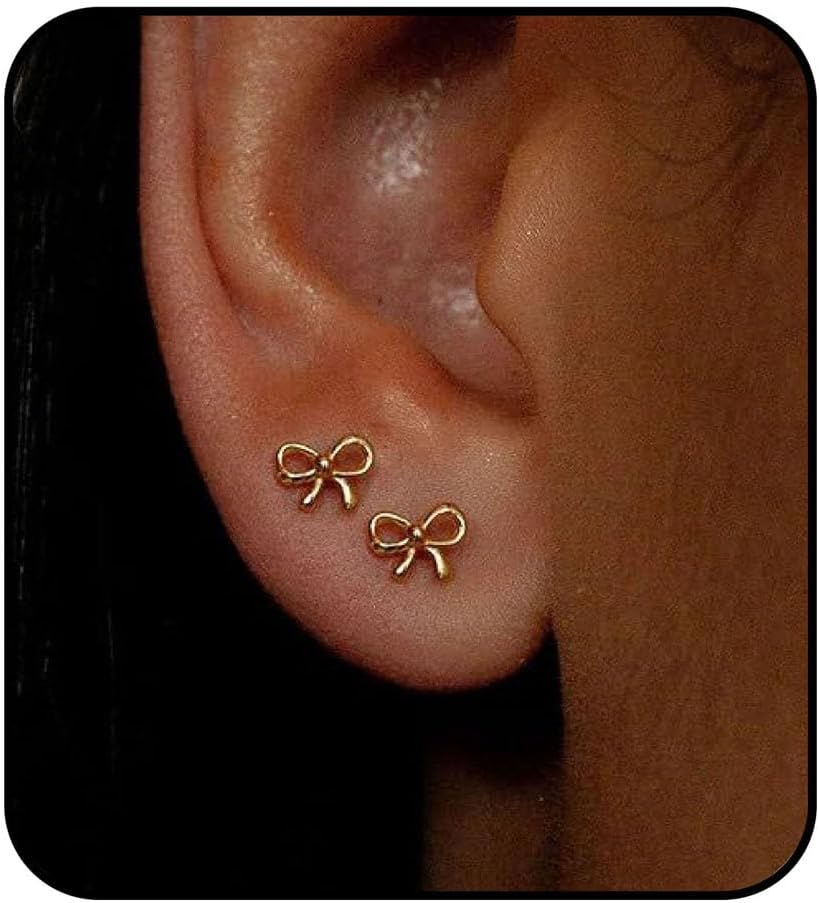 Gold Earrings for Women Trendy,14K Bow Stud/Hoop/Dangle,Hypoallergenic, Simple,Minimalist,Lightweight Earrings Gold Jewelry for Her
