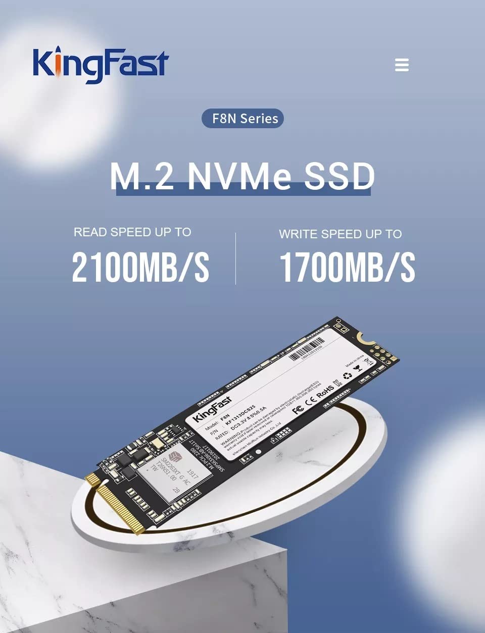 KingFast F8N 1TB M.2 2280 PCIe Gen3 NVMe Gaming SSD Laptop PC