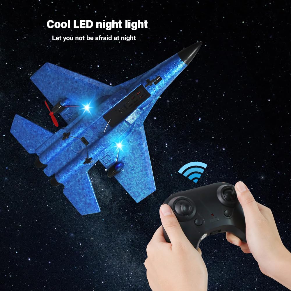 F-22 RC Flugzeug, 2.4Ghz 2 Kanal Flugzeuge Ferngesteuert mit Gyro System, Schaumstoff Ferngesteuertes Flugzeug, Ferngesteuerte Flugzeuge, RC Flugzeugs für Anfänger Kinder Erwachsene (Blau)