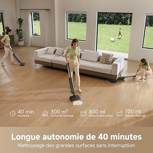 Mova M10 Aspirateur eau et poussière, portée à plat de 180°, flexible et pivotant à 90°, poids de 0,9 kg en main, lavage de brosse 75 °C + séchage air chaud 5 min, anti-anchevêtrement,aspiration 18kPa - 9