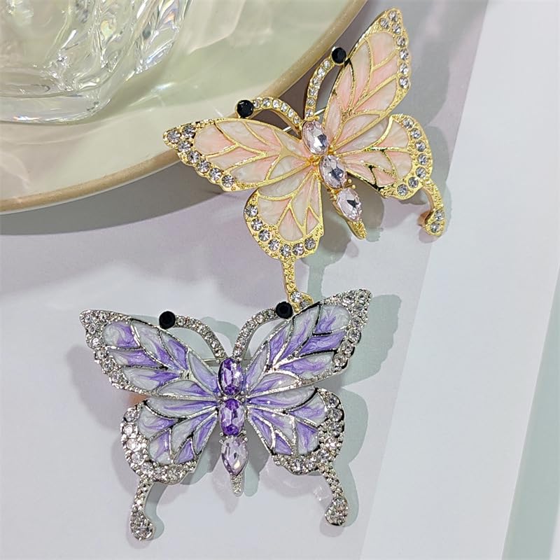 Image of Butterfly Crystal Rhinestone Brooch Pin for Women Colorful Glitter Pearl Bead Lapel Pins Hats Clothes Dress Accessories Jewelry