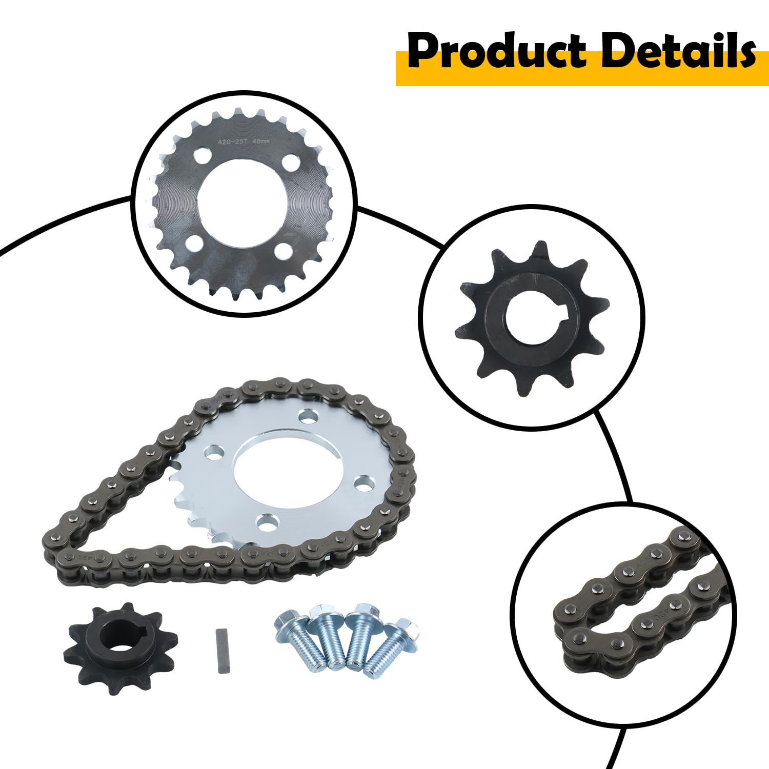 Kit de pignon de chaîne 420 25T arrière et 10T avant avec 32 maillons compatible avec Coleman KT196 CK196 Go Kart, compatible avec moteur Predator 196 cc 212 cc 6,5 CV, alésage de pignon
