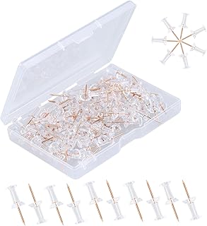 100 Pcs Clear Push Pins, Transparent Thumbtacks Rose Gold Thumbtacks Head Thumb Tacks Map Pins Drawing Pins Wall Push Pins for Cork Notice Bulletin Board Map Mark Wall Poster Picture