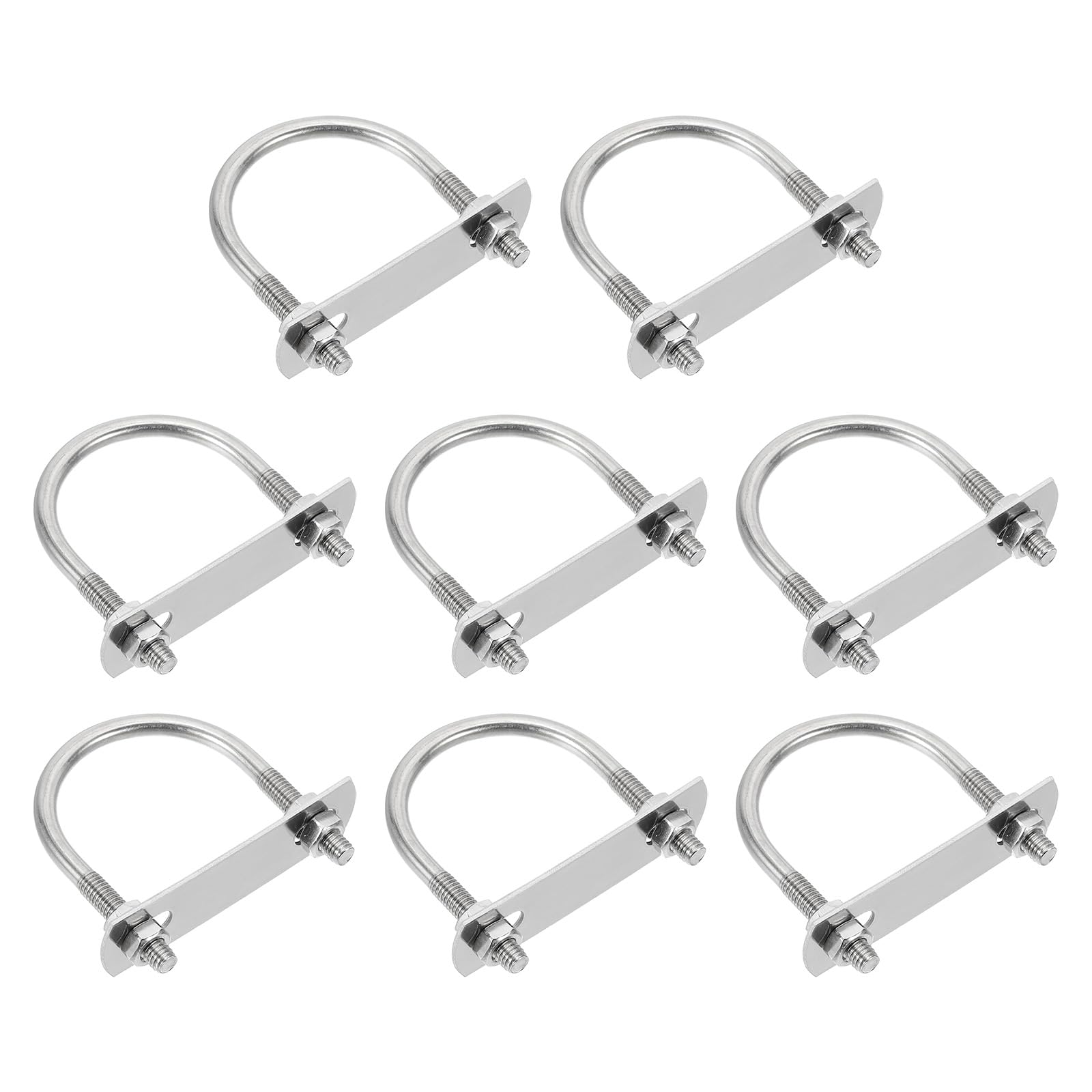 sourcing map M6 U-Bolts, 8 Sets 42mm(1.65") Inner Width 62mm Length 304 Stainless Steel Round Bend U Clamp with Nuts and Plates for Ski Boat, Fishing Boat