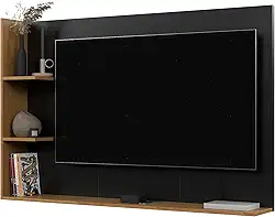 Painel Para TV 50 Polegadas Smart Para Sala Quarto Nicho Com Prateleira Berlim - Quality Móveis (Preto/Nature)