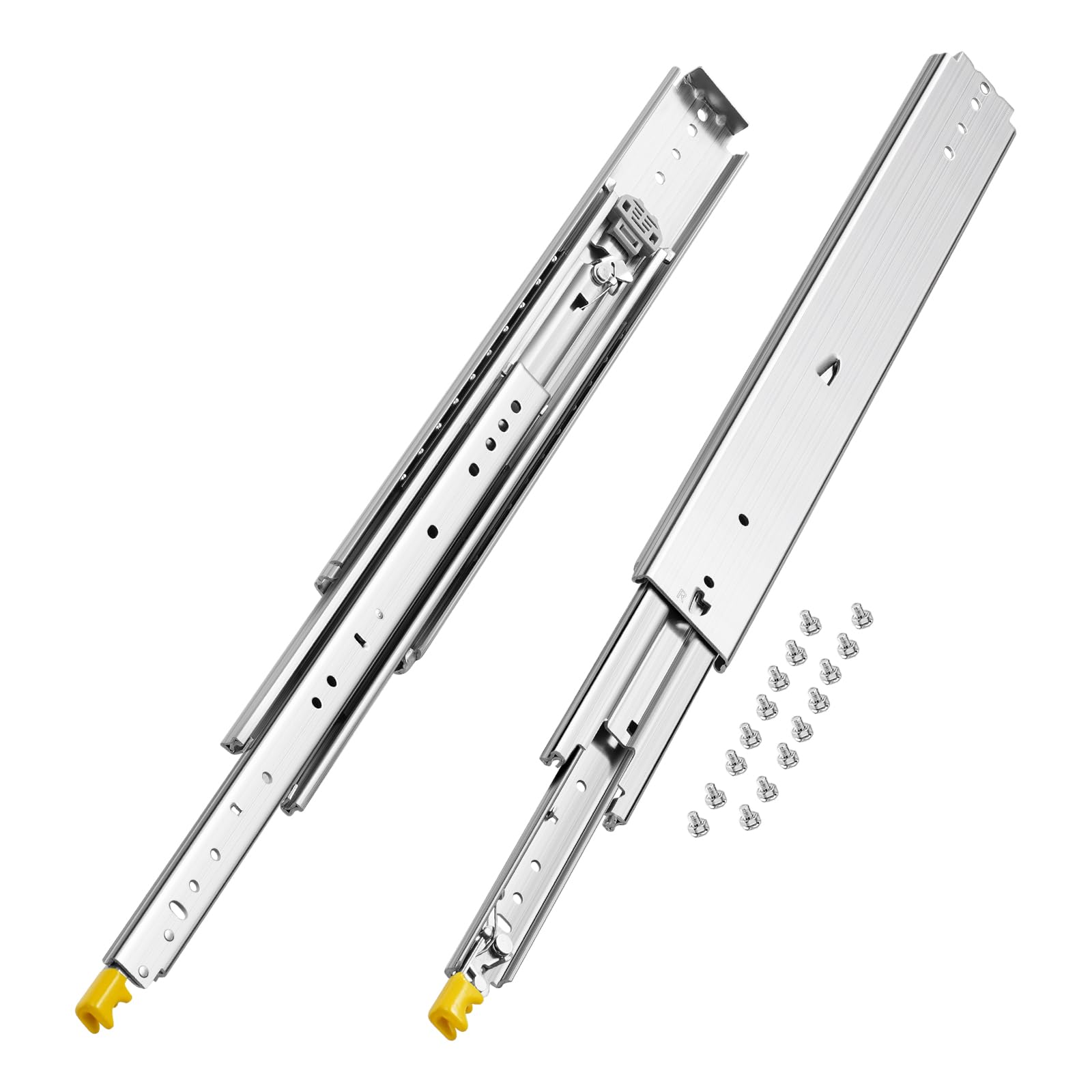 VEVOR 1 Par de Correderas Dobles para Cajones de Extensión Completa, Carga de 226,8 kg, Rodamiento de Bolas con Riel Deslizante para Cajones de Montaje Lateral con Bloqueo, 590 x 76 x 19,5 mm