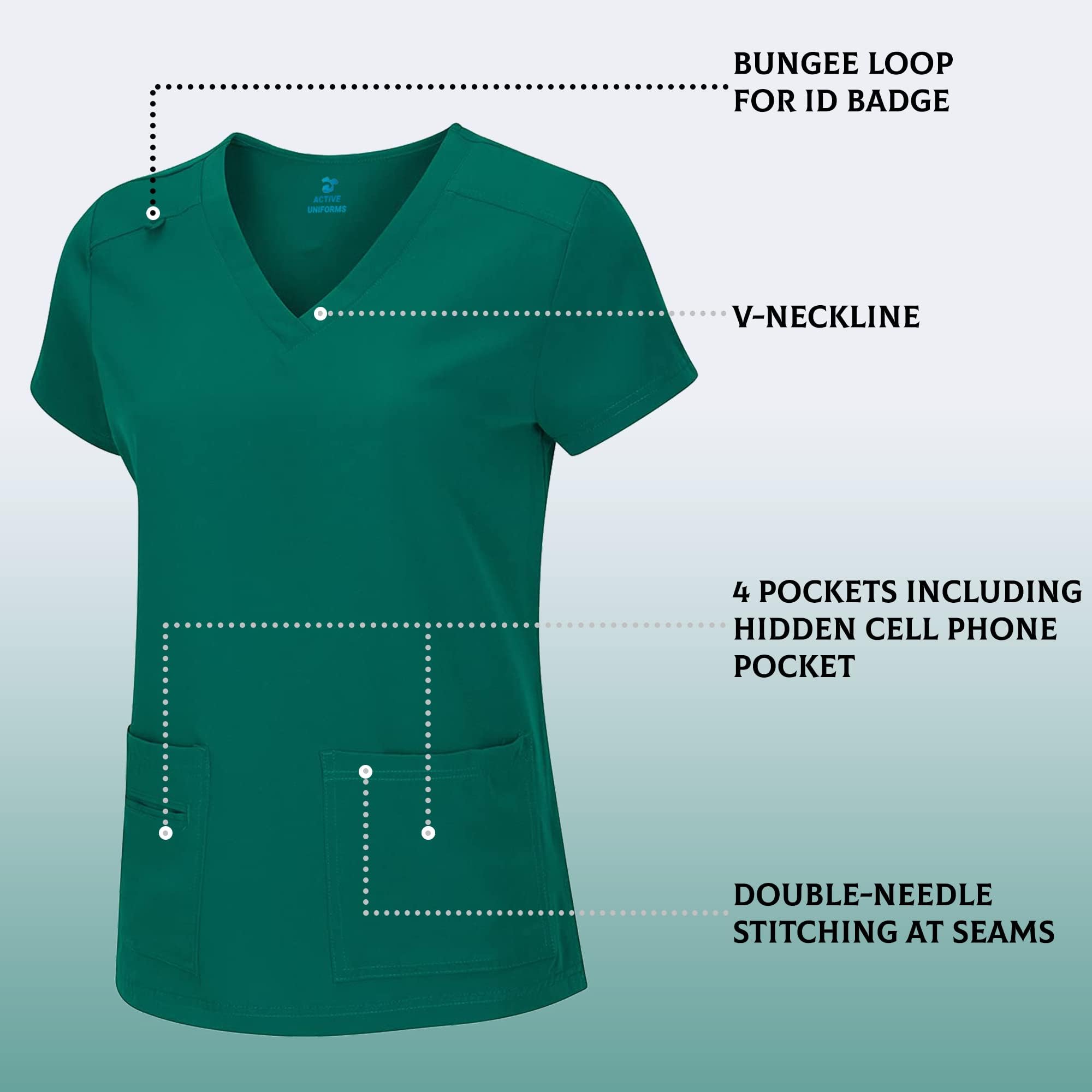 ACTIVE UNIFORMS Women's Cool Stretch V-Neck Top and Cargo Pant Scrub Set with Regular and Petite Sizes, True Hunter Green (Medium)