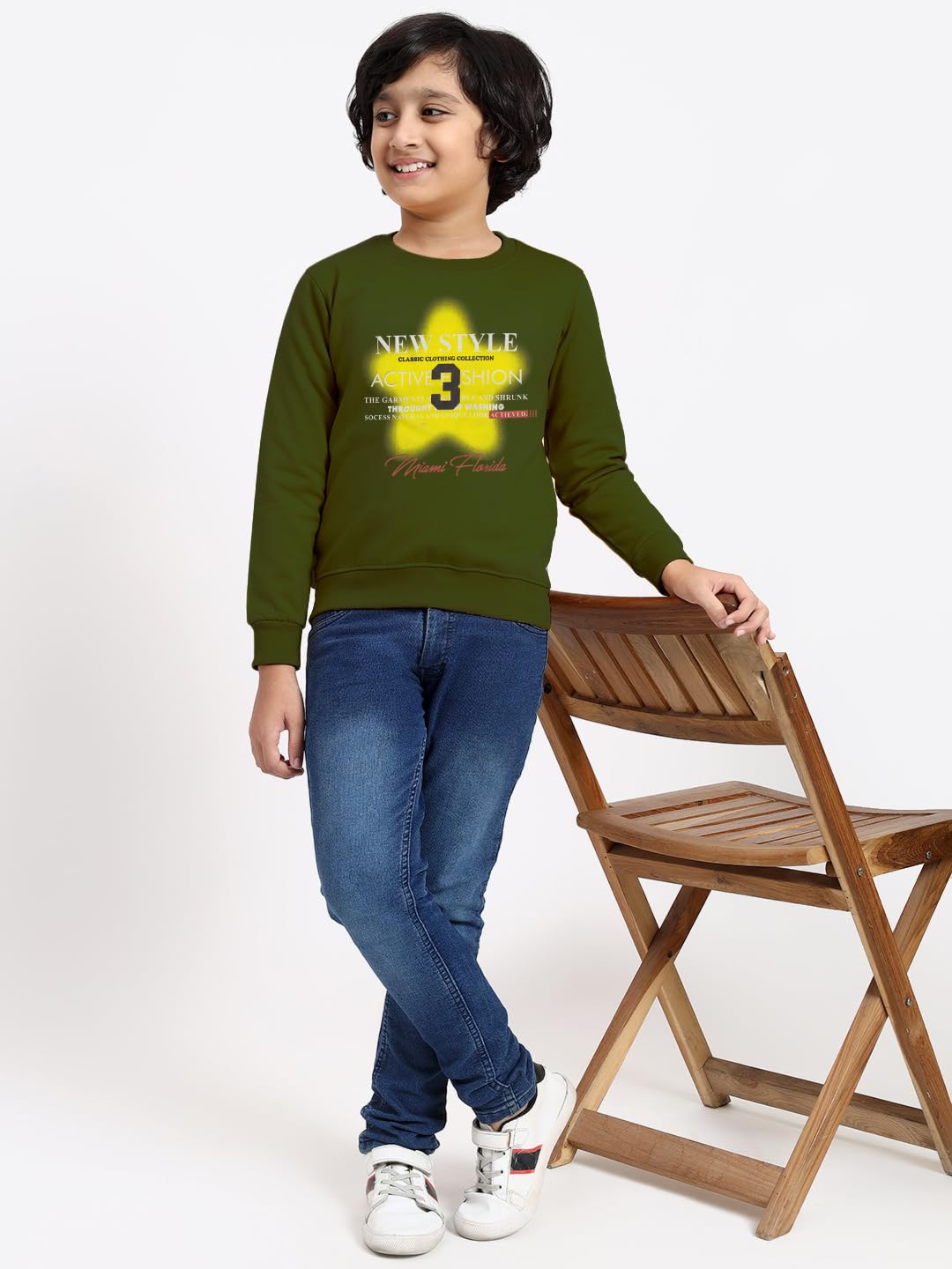 FUNKOOL Boys Regular Fit | Premium Cotton Fleece |Full Sleeves|Round Neck|Trendy Winter Wear| Sweatshirts for Boys and Girls -Olive 2