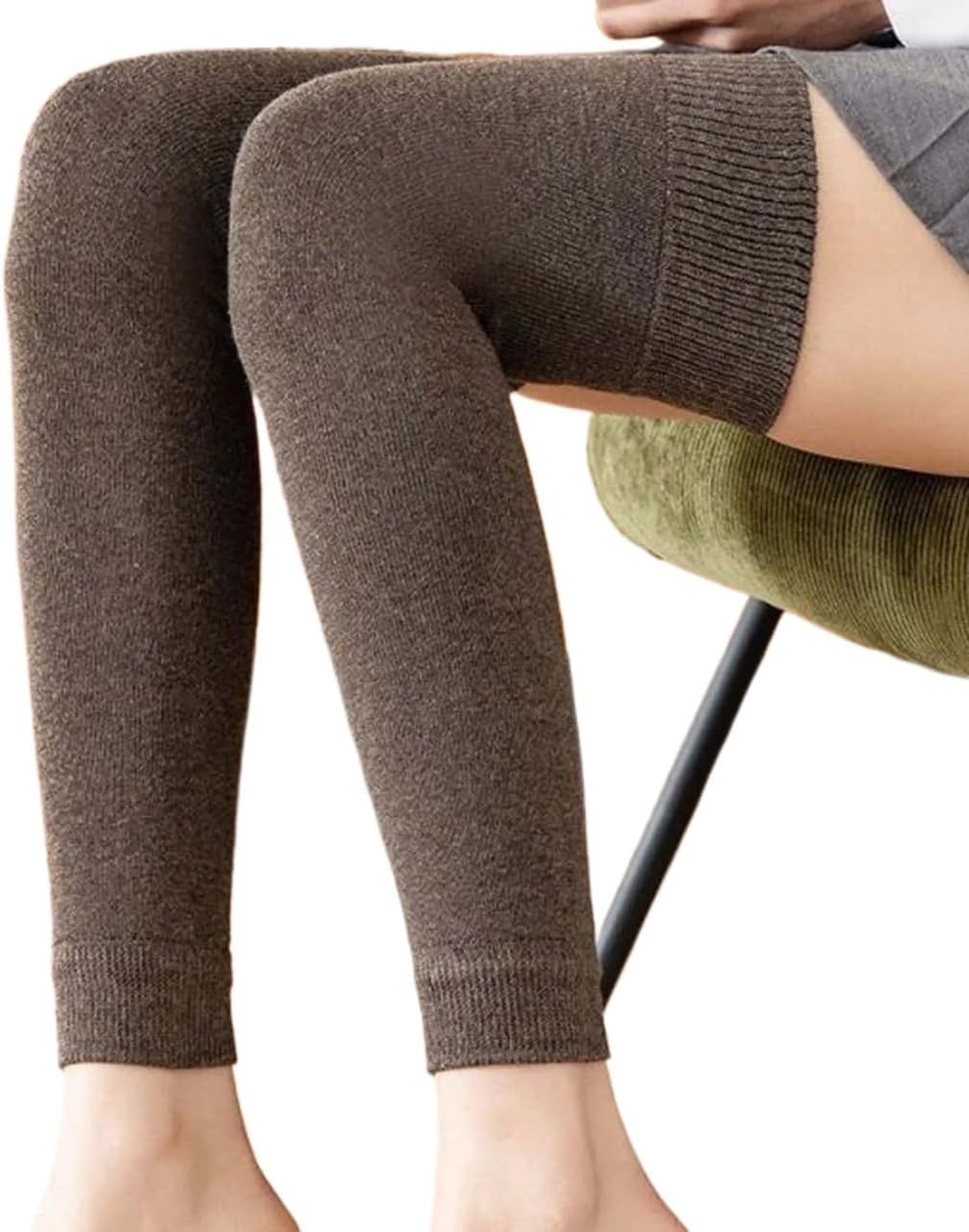 2 Pcs Solid Color Knitted Warm Kneepad Women Winter Velvet Lining Long Socks Ladies Female Thick Leg Warmer Foot Cover