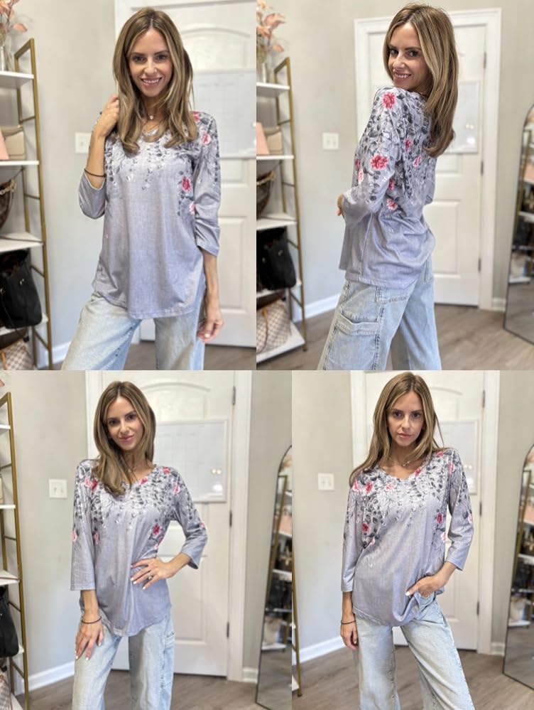 Image of Zeagoo Womens Blouse Casual 3 /4 Length Sleeve V Neck Basic T-Shirts Spring Summer Cute Tunic Tops Business Work Tees