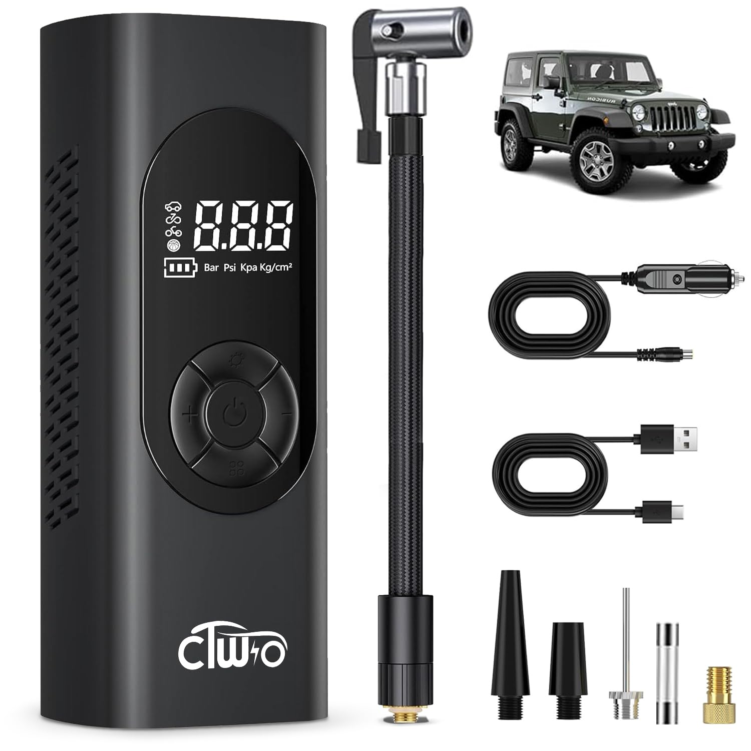 Tire Inflator Portable Air Compressor - 180PSI Cordless Air Pump 20000mAh Power, with Rugged Hard Case, 3X Fast Inflation, Accurate LCD Pressure Display for Car, Bike, Motorcycle Tires & Balls (Black)