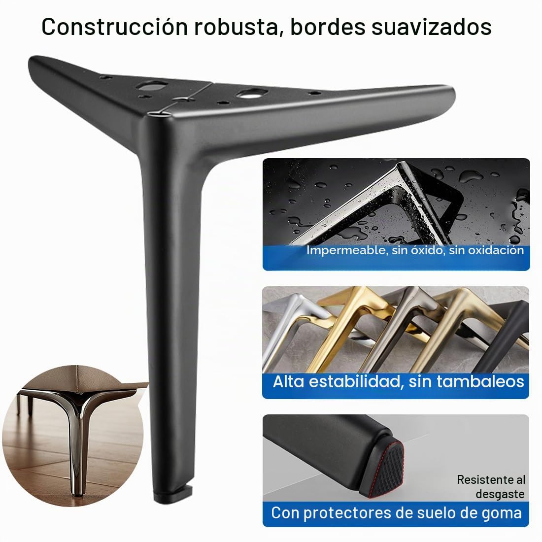 Genérico 4 Pcs Patas para Muebles de Acero INOX, Patas de Muebles Metal, Pies para Sofá de Repuesto,Negro Dorado Plata con y Almohadillas de Goma 4" 5" 6" 7" 8" 10"(Silver,H 10''/25cm)