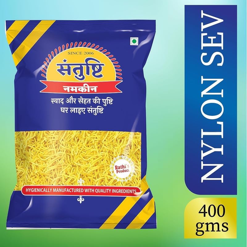 Image of SANTUSHTI NAMKEEN Nylon Fiki Sev 200 g | Mild, Non-Spicy, Salted Snack | Made in Groundnut Oil | Perfect for Chaat, Poha, Sev Puri, Dahi Puri, Garnishing & Homemade Recipes | Light & Crispy Namkeen