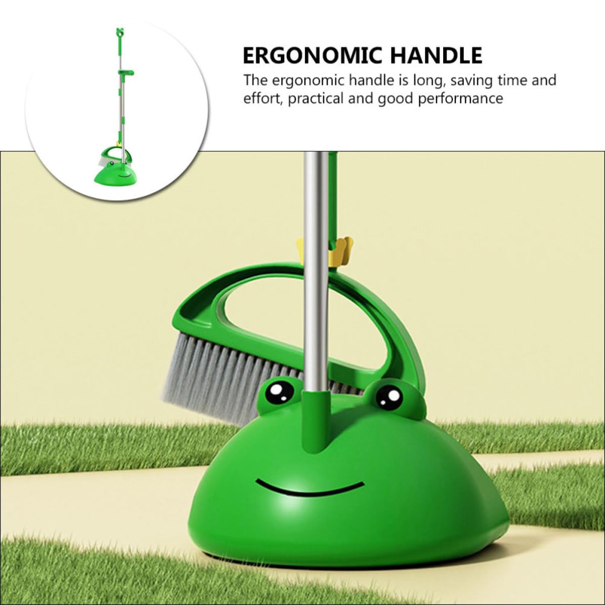 IMIKEYA Kit de Escoba y Recogedor Color Verde, Materiales PP, Pet y Aluminio Espacial, Adecuado para Limpiar Suelos y Baldosas sin Dañar Paredes