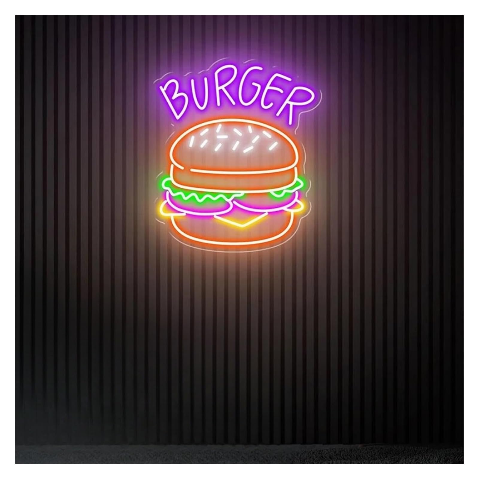 SHOUXI Sign Lamp Handmade Burger Light Sign Hamburger Neon Light Home Wall Decor Coffee Shop Restaurant Decoration Sign(D,60X52CM)