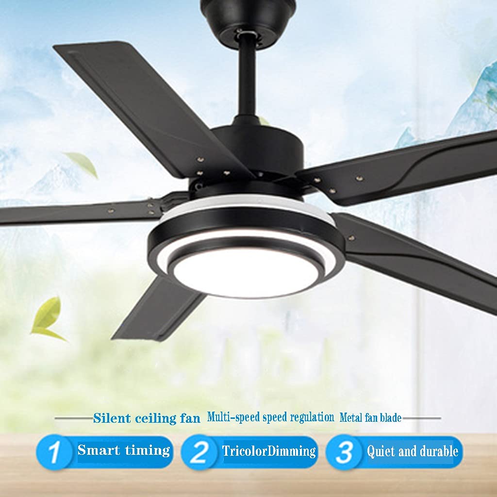 Ventilatore da soffitto moderno nero 52 pollici, LED 3 colori dimmerabile, 5 pale in ABS, telecomando, motore DC | Leroy Merlin