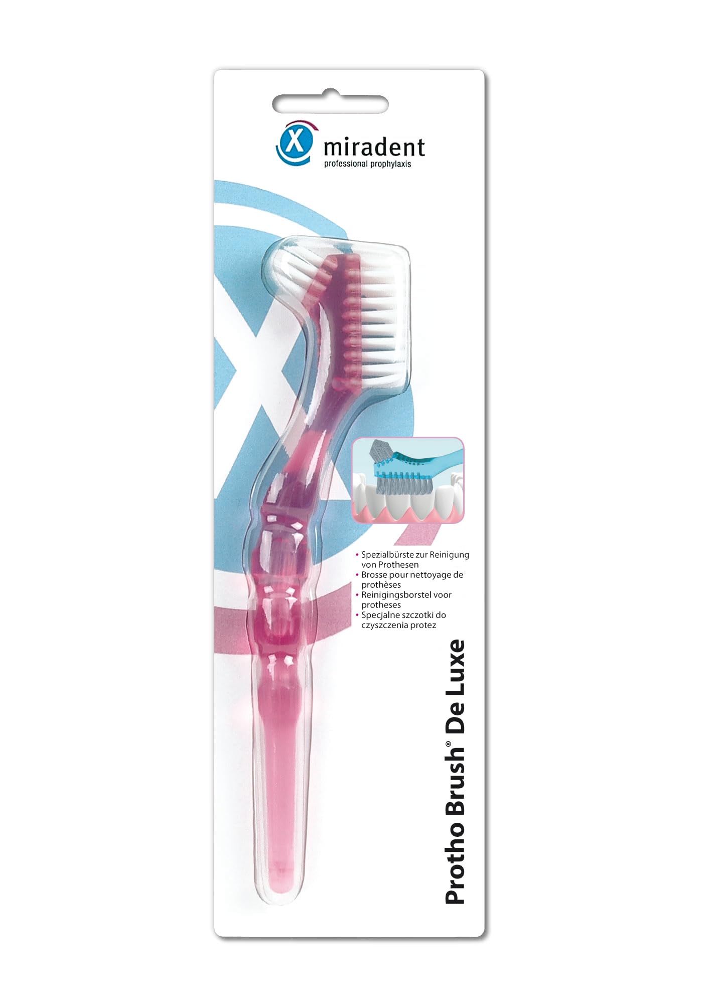Miradent Protho Brush de luxe denture brush, pink, transparent