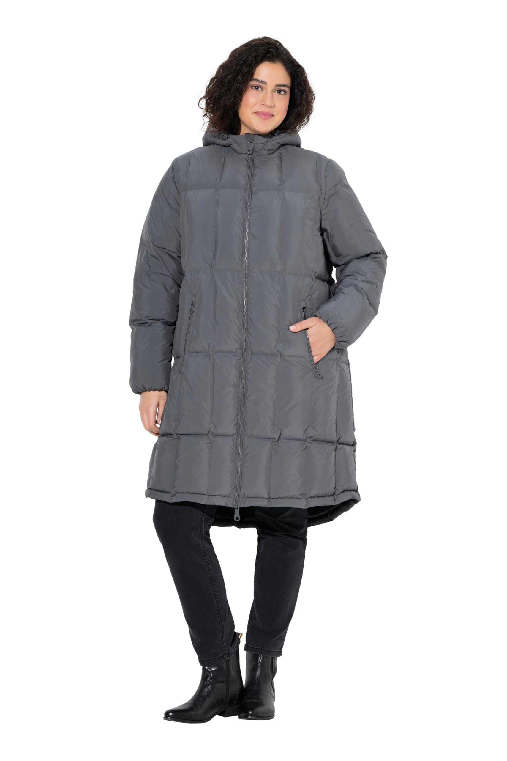 Ulla Popken Damen große Größen Übergrößen Plus Size HYPRAR Leichtstepp-Mantel, Kapuze 841148