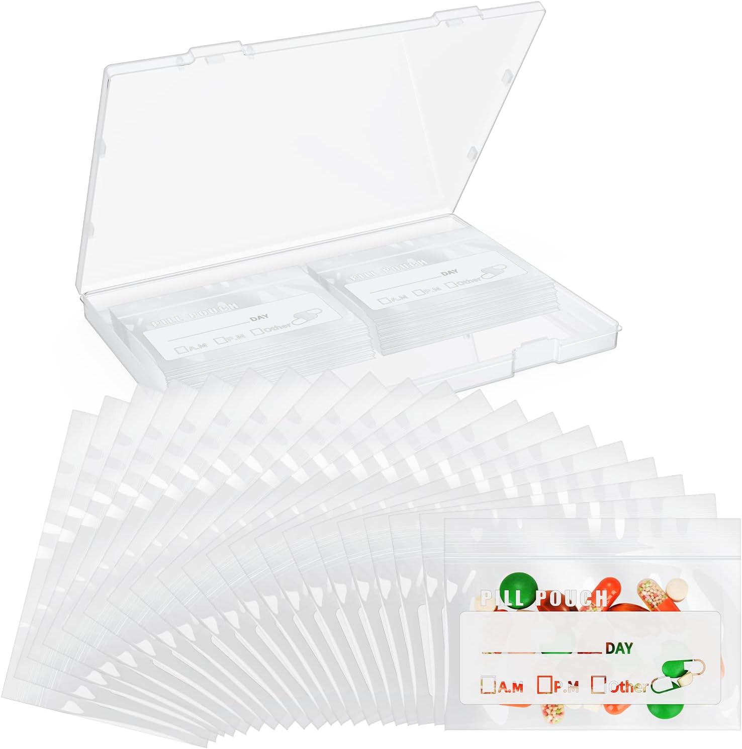 Urekt 120 Packs Pill Pouch Bags for Travel, 6 Mil BPA Free Reusable Pill Bags 4 x 2.75 inch for Medicine with Write on Label Clear Ziplock Seal Waterproof AM PM Pill Baggies for Medicine Organizer