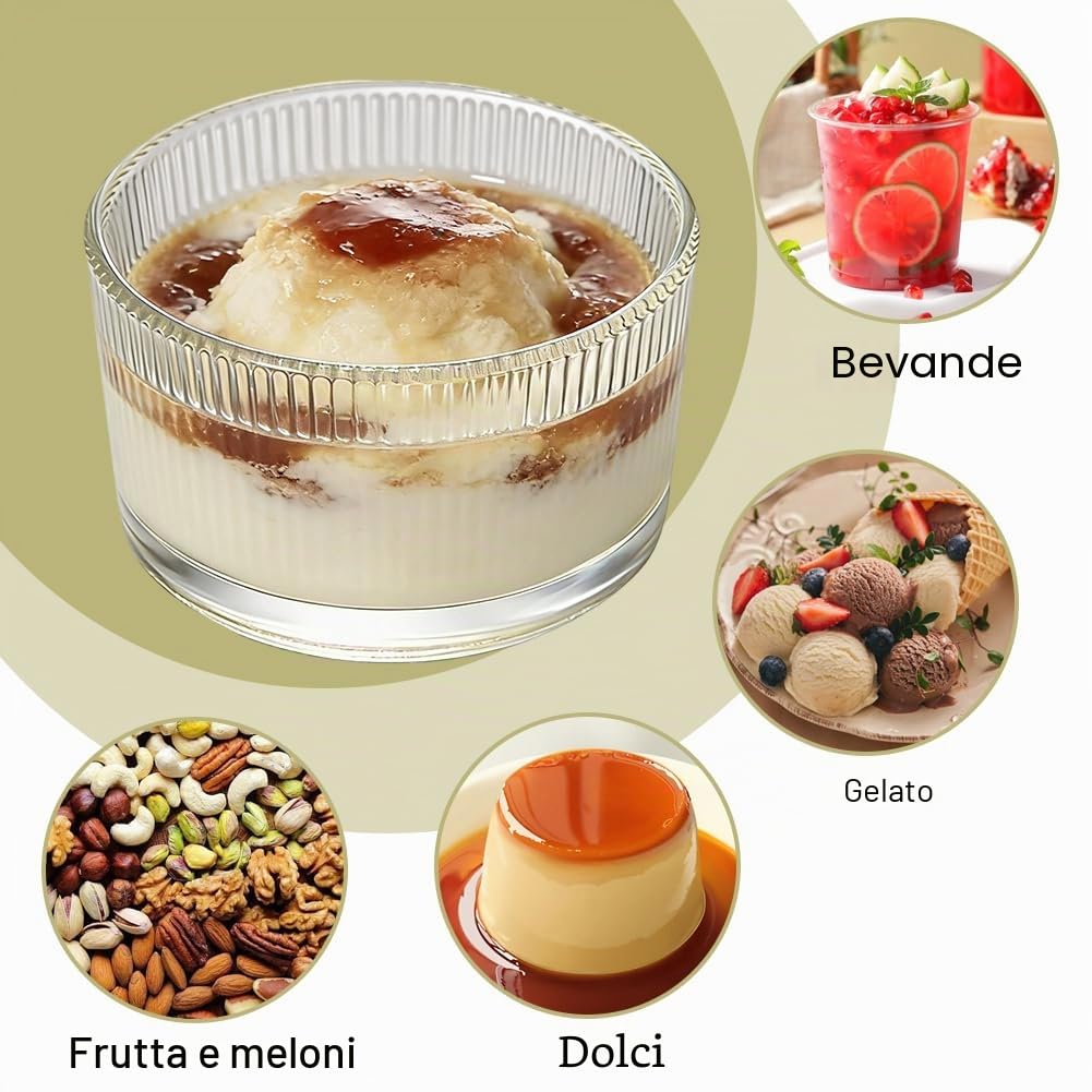 FARYODI Set di 8 bicchieri da dessert trasparenti da 200 ml, piccole ciotole da dessert in vetro, per tiramisù, panna cotta, gelati, budini, yogurt, marmellate e dolci