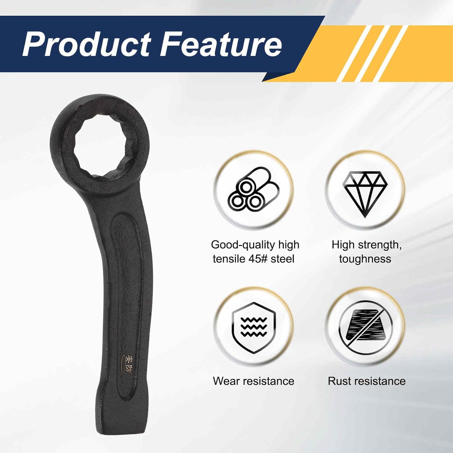 HARFINGTON Striking Wrench 30mm 45# Steel Spraying 6-Point Flat Strike Wrench Slogging Ring Spanner Bend Handle Box End Striking Tool for Automotive Repair Furniture Assembly, Black