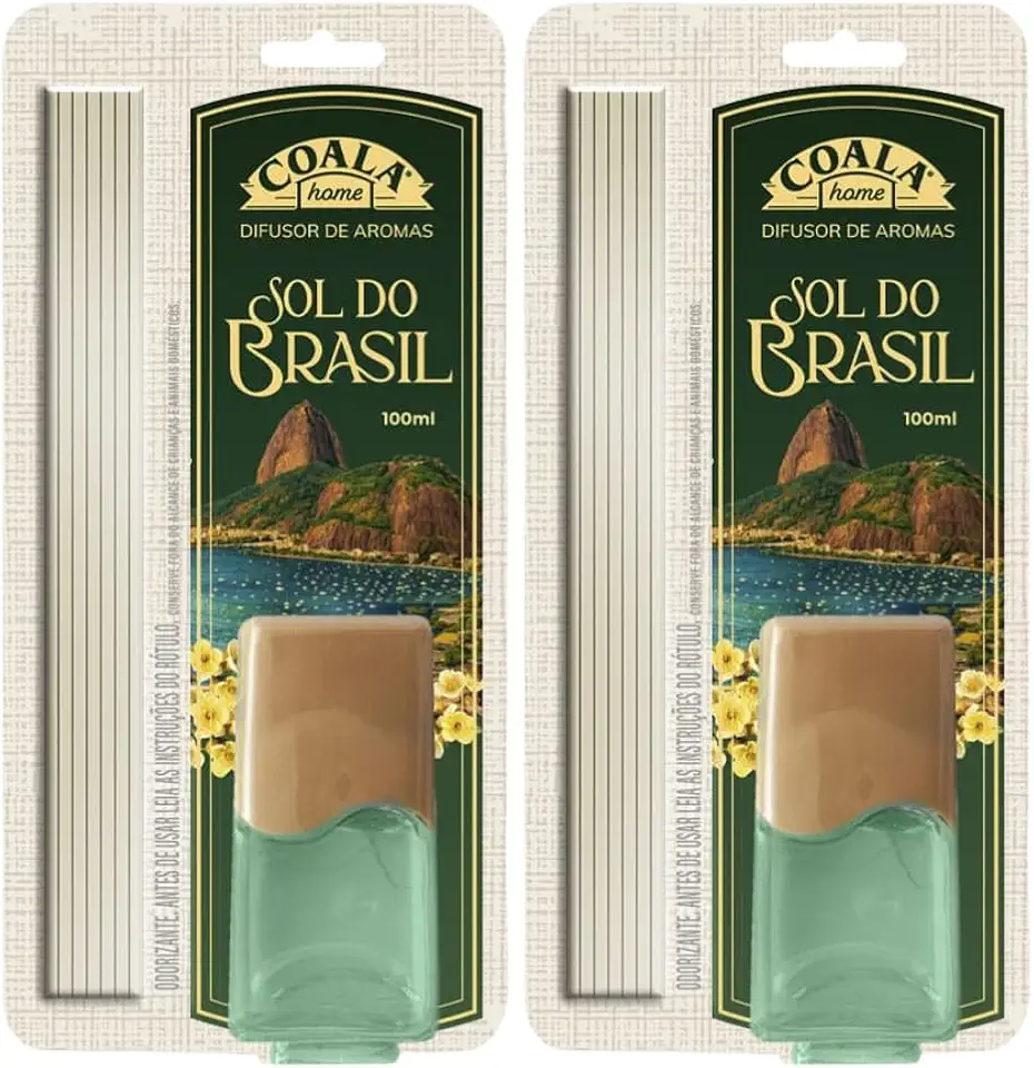 Kit com 02 Difusores de Aromas Coala Sol do Brasil 100ml com Varetas – Perfumação Contínua para Ambientes – Fragrância Frutal e Floral
