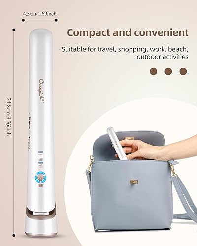 Miniatura 4 de CkeyiN Plancha de pelo inalámbrica, plancha de pelo portátil de 1.7 pulgadas de ancho y rizador 2 en 1, placas térmicas PTC, gran capacidad de 5200