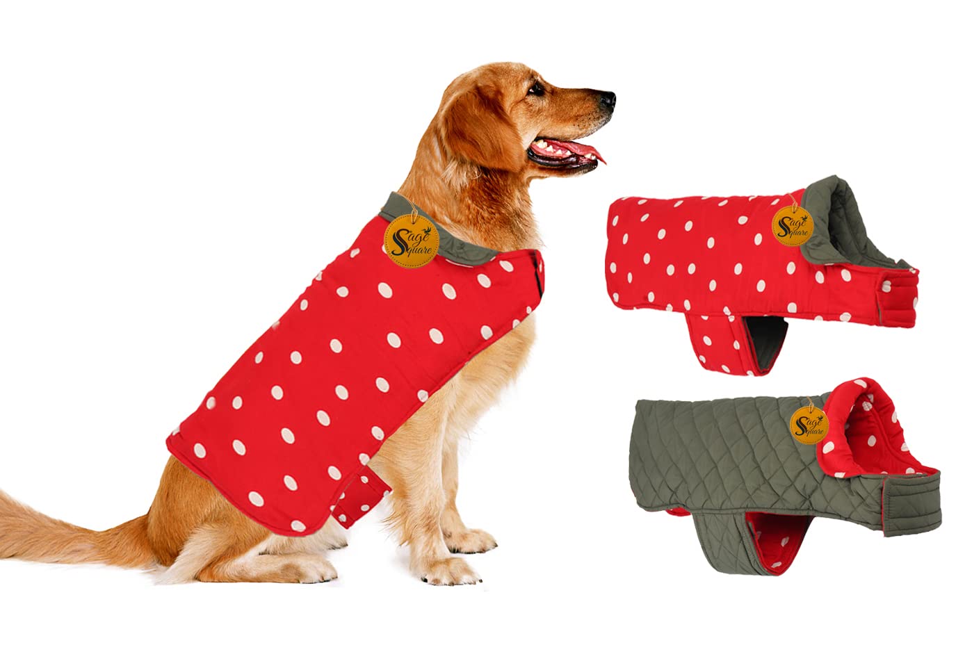 Sage Square 2 in 1 Premium Reversible Double Side Dog Coat, Ultra Warm Windproof Winter, Thicker Fleece Jacket for Cold Weather (Red and Grey) (Small-Medium) (14 Inches) (B09MRWPQDW) Amazon Price History, Amazon Price Tracker