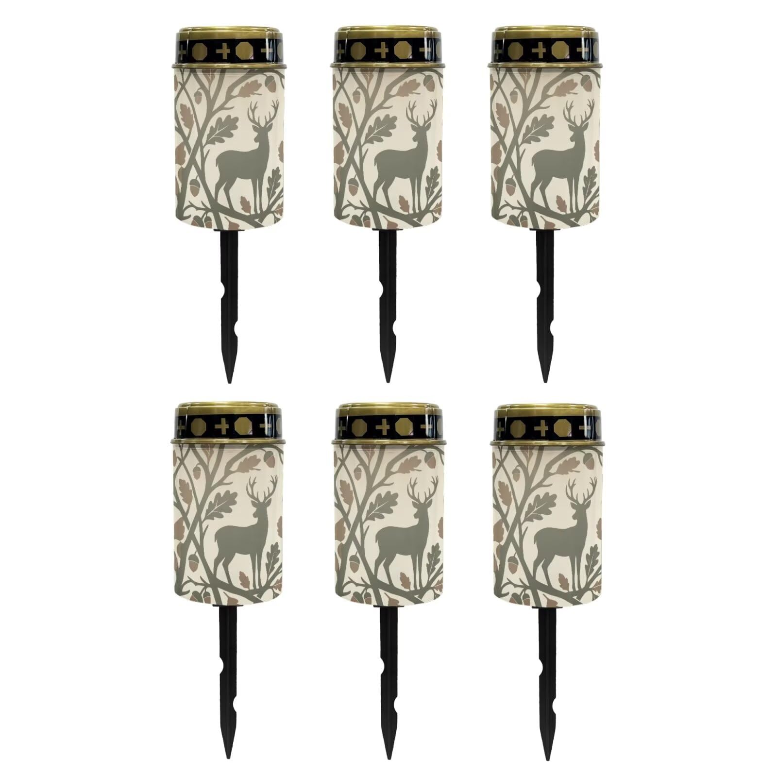 Poceacles Outdoor Solar Lights Solar Grave Candle Outdoor Waterproof Cemetery LED Candles for Cemetery Lawn Porch Outside Decoration, Deer Leaf Green Beige, 6 Piece Set