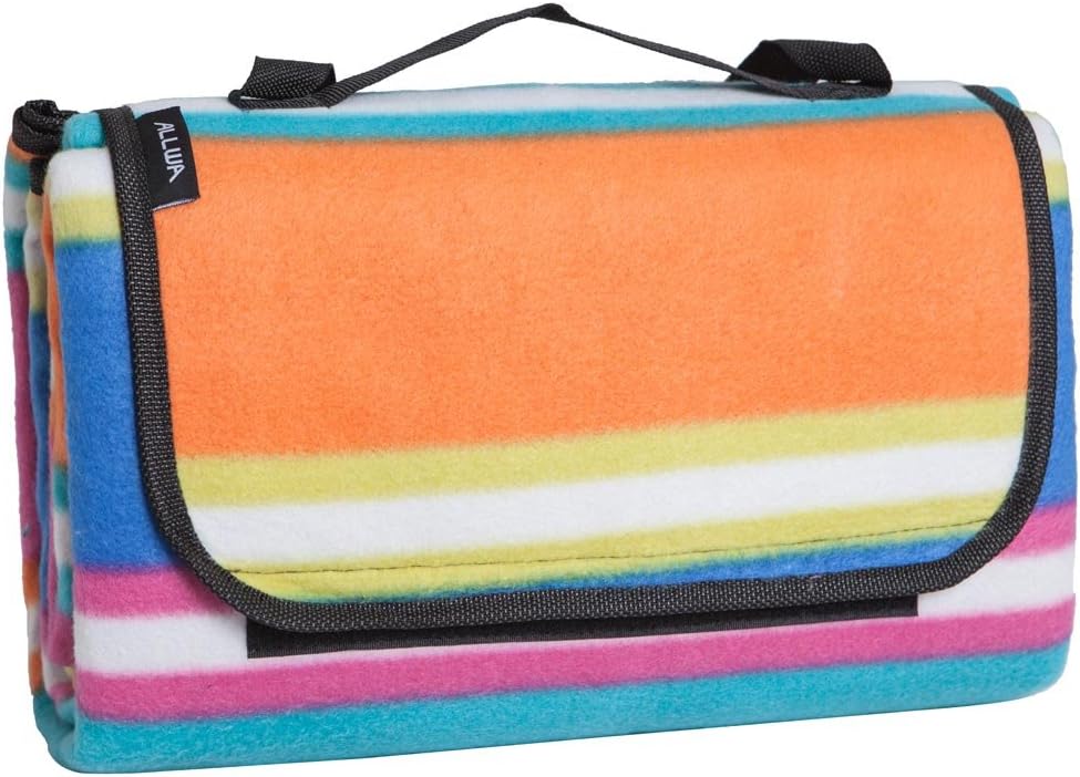 ALLWA 50x67 Inch Color Stripe Picnic Outdoor Blanket Mat - Fold With Waterproof Backing for Beach