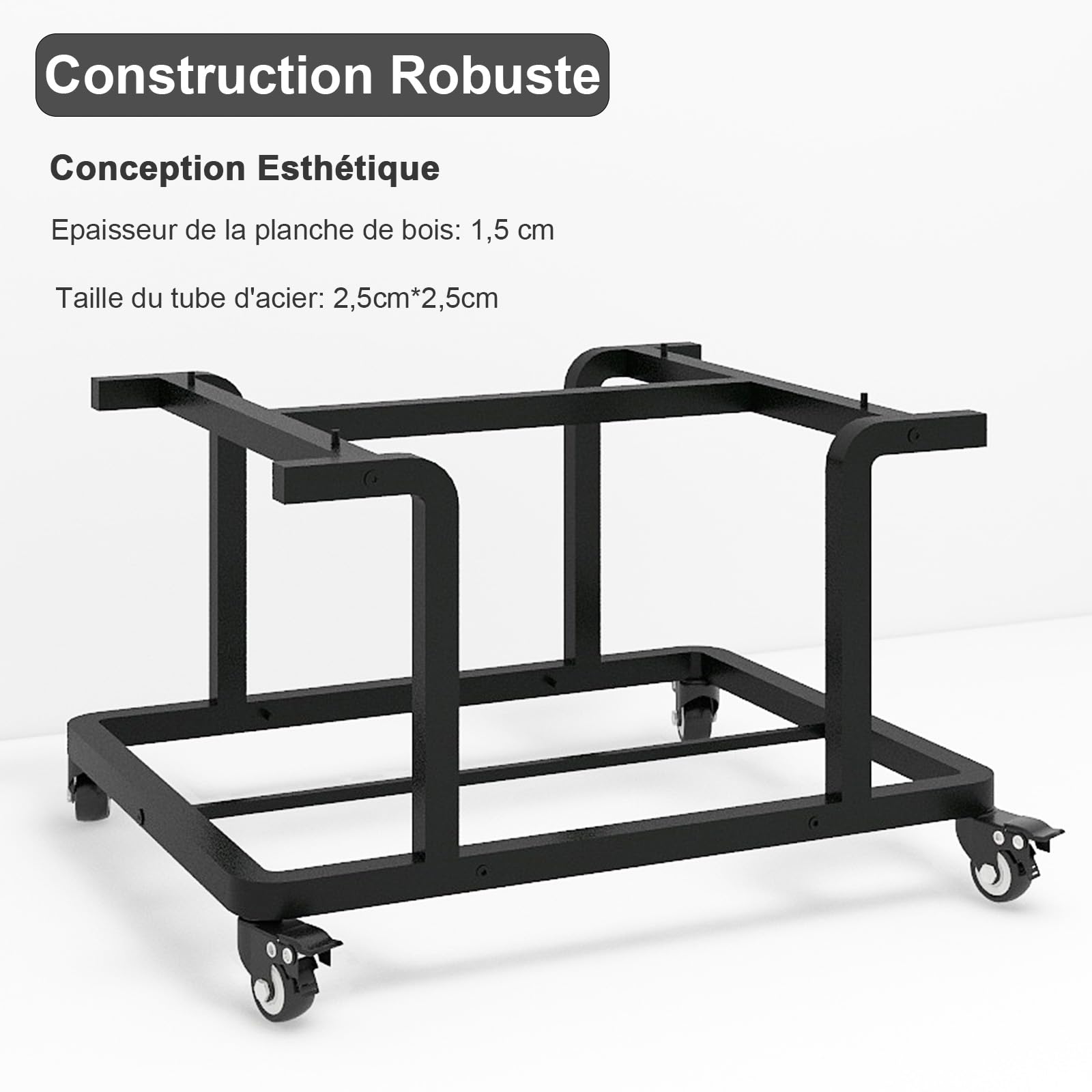 PUNCIA Support Imprimante à 2 Niveaux Meuble Bureau 60x50x38CM (Noir) | Table avec Roulettes Caisson Bureau de Rangement Organisateur de Stockage Charge de 70KG pour Bureau à Domicile