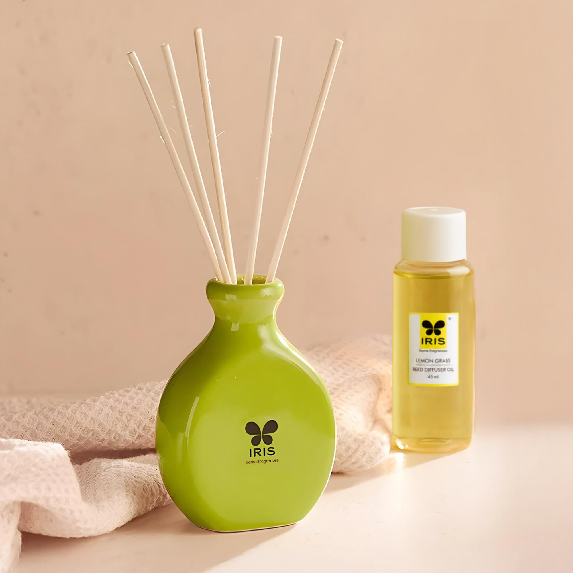 IRIS Lemongrass Reed Diffuser Set | 45ml Oil + 6 Reed Sticks + Ceramic Pot | Long-Lasting Home Fragrance for Bedroom, Living Room & Office | Ideal for Gifting 3
