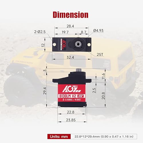 Vista 21 de AGFRC Mini servo-motor de dirección RC impermeable de 13.2 lbs - 0.085 segundos de alta velocidad HV Titanium Gear Servo digital sin núcleo