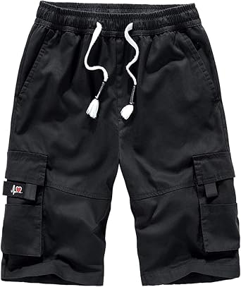 ELETOP Mens Cargo Shorts Elastic Waistband Drawstring Big and Tall Cotton Summer Casual Work Shorts