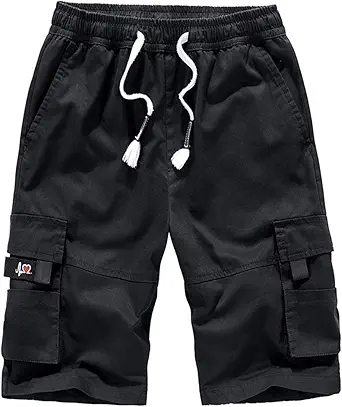 ELETOP Men's Cargo Shorts Elastic Waistband Drawstring Big and Tall Cotton Summer Casual Work Shorts