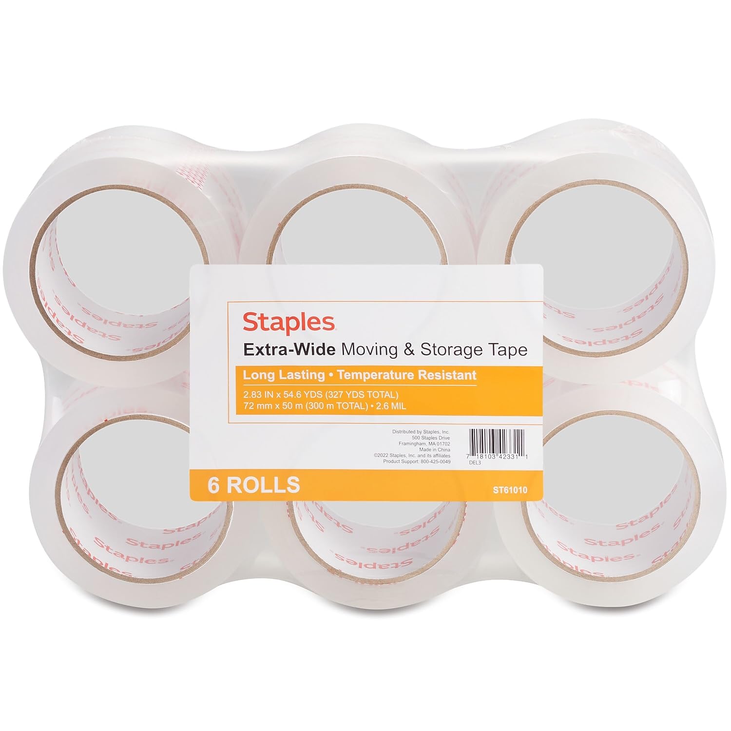 STAPLES Moving & Storage Packing Tape 2.83-Inch X 54.6 Yds Clear 6/Rolls
