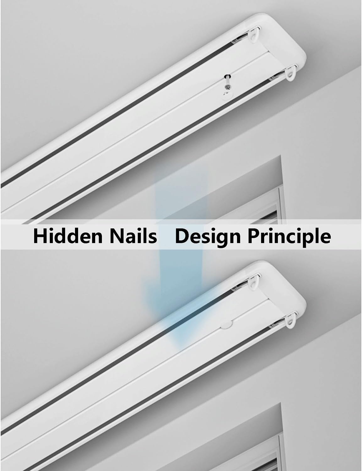 Heavy-Duty Double Curtain Rods Track Set, 1.5m (4.9ft) Ceiling-Mounted Double Row Curtain Rails for Living Room, Bedroom, and Hospital Room Dividers