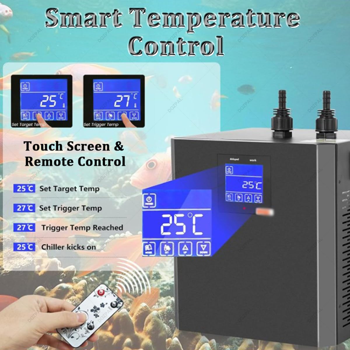 Refroidisseur d'eau pour aquarium eau douce et eau salée, réglable, avec télécommande tactile, convient pour axolotl et récif corallien