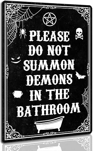 Divertida decoración gótica negra para baño, con texto en inglés Please Do Not Summon Demons In The Bath, letreros de metal espeluznantes vintage