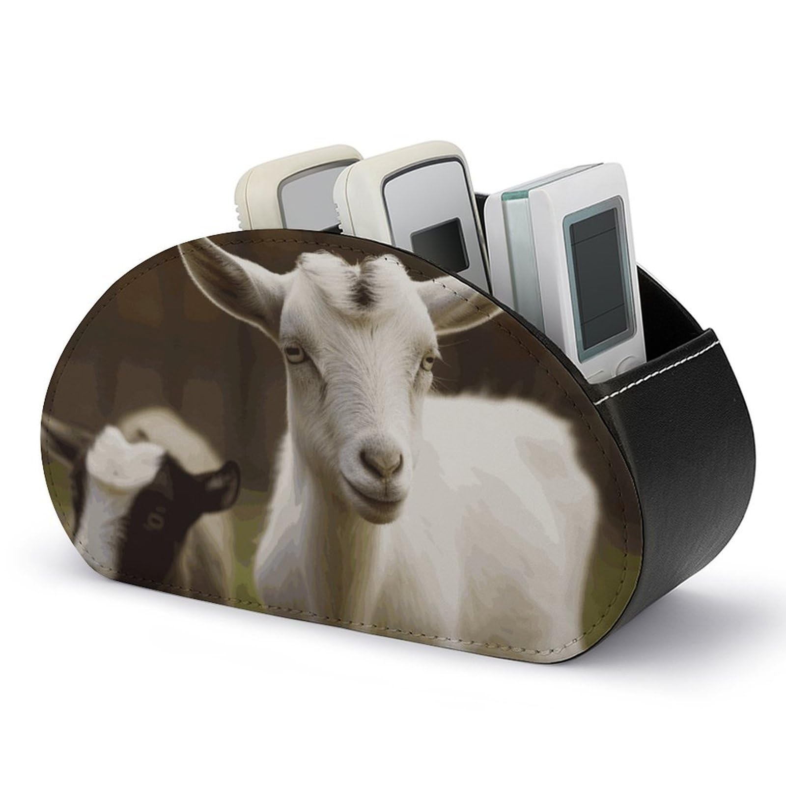 VFMKT Cute Goat Remote Control Holders Waterproof Pu Leather TV Remote Holder Desktop Storage Organizers Remote Caddy Box with 5 Compartments for TV Remotes/Media Controllers/Office Supplies